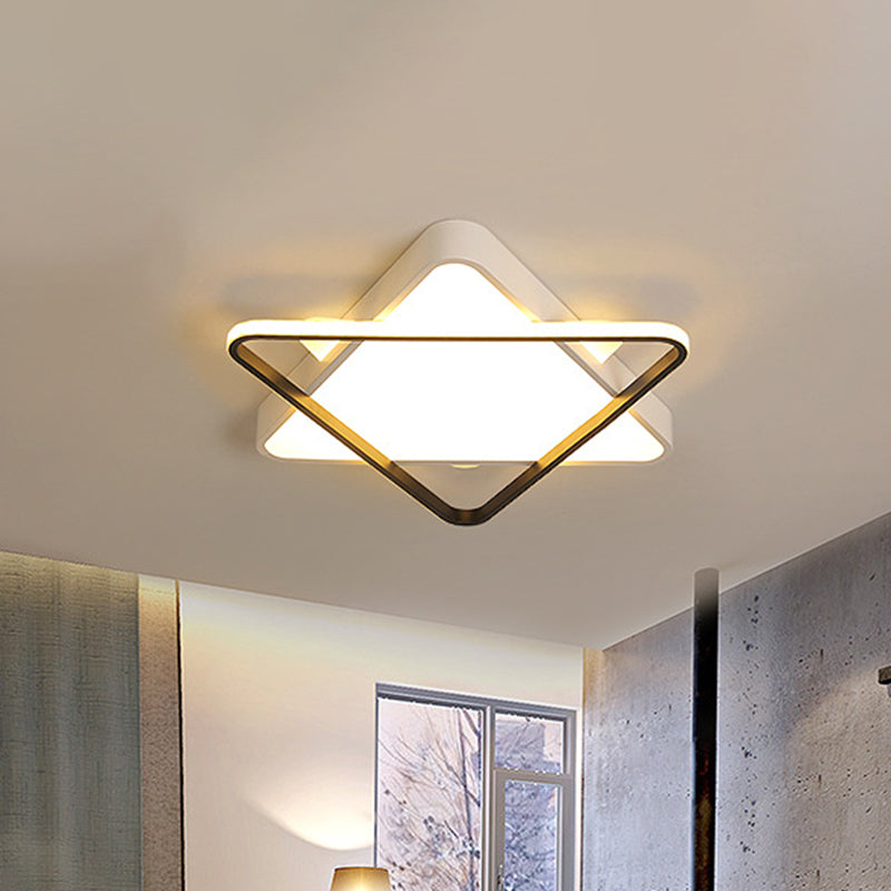 18"/23.5" Width LED Bedroom Ceiling Light Fixture Modern Gold Flush Mount Lamp with Double Triangle Acrylic Shade, Warm/White Light