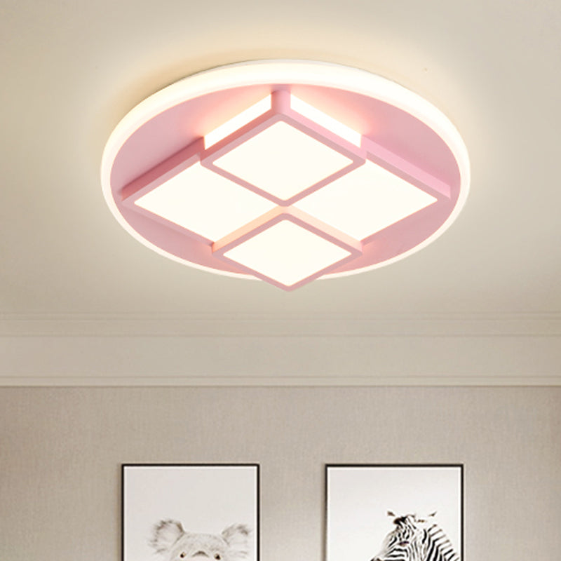 Square Acrylic Flush Ceiling Light Nordic Pink/White LED Flush Mount Lighting for Bedroom