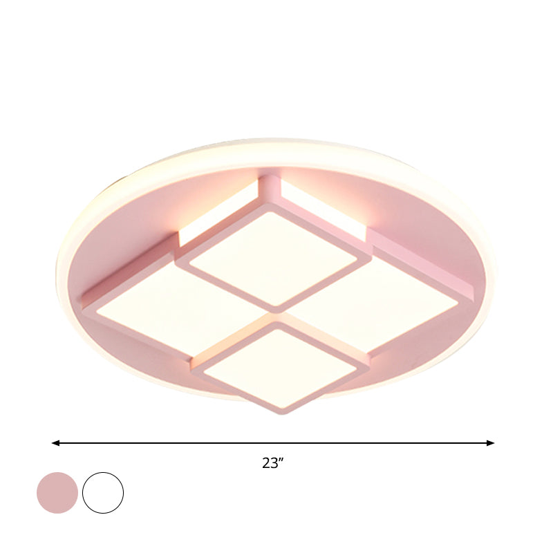 Square Acrylic Flush Ceiling Light Nordic Pink/White LED Flush Mount Lighting for Bedroom