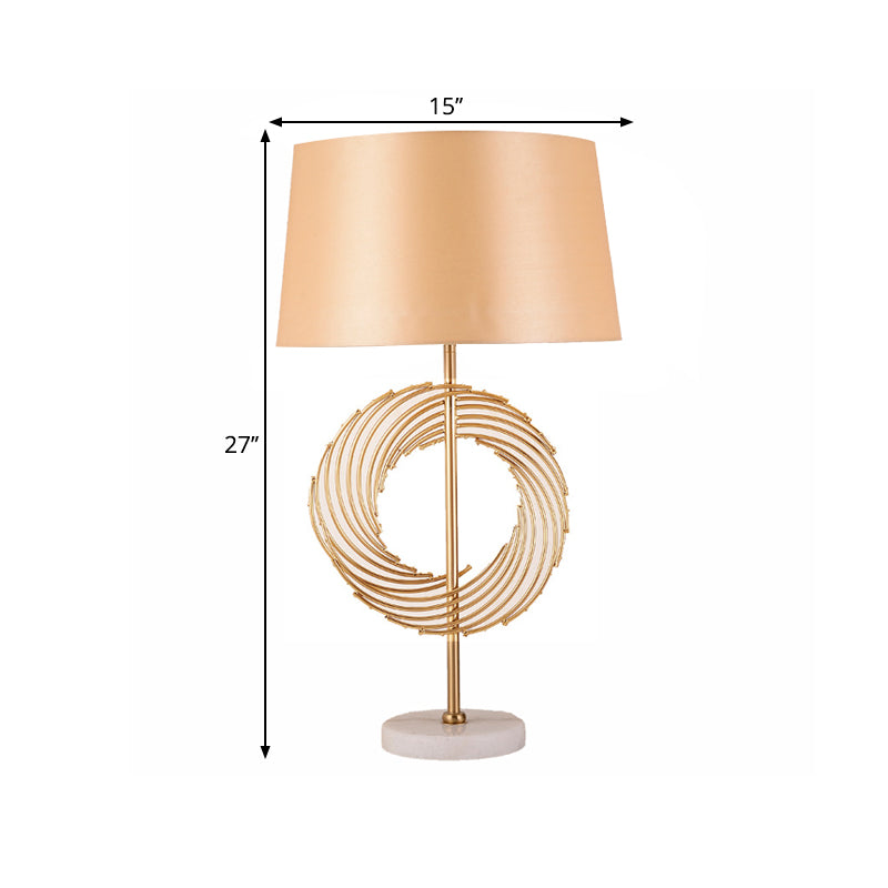 Drum Lern ​​Room Schreibtisch Lampe Vintage Stoff 1 Glühbirne Gold Nachttischlicht mit Ringdekoration