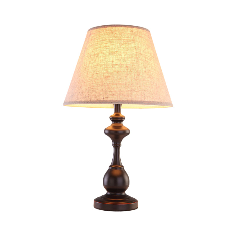 Brown 1-Bulb Night Lamp Farmhouse Fabric Conical Shape Reading Book Lighting for Bedside