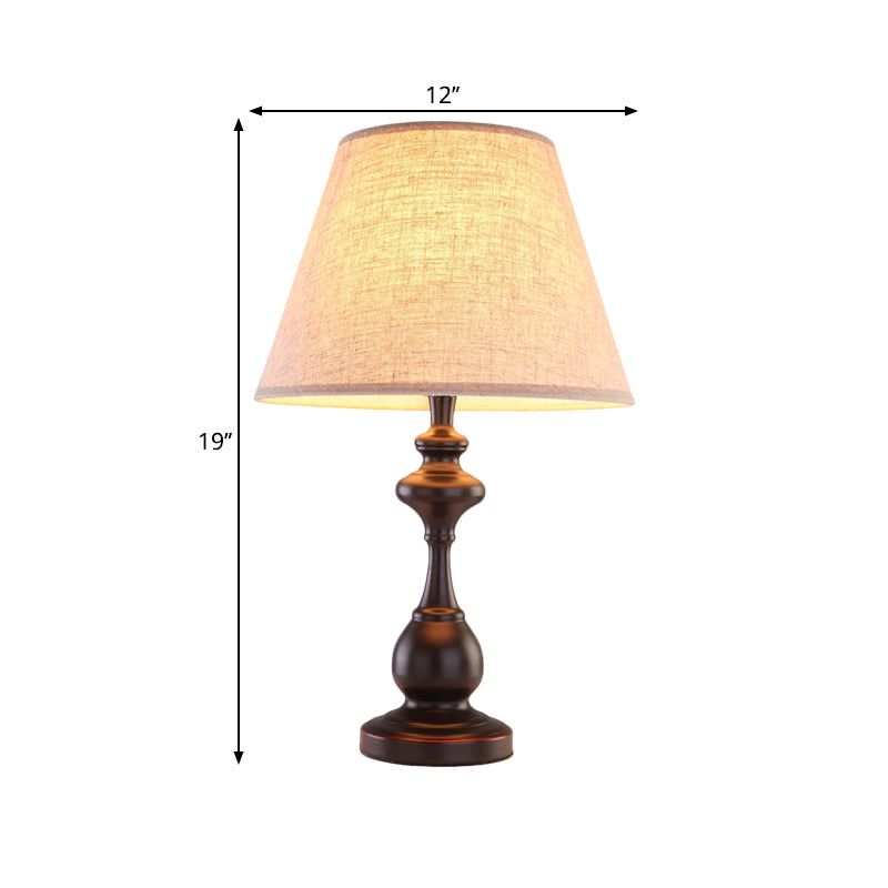 Brown 1-Bulb Night Lamp Farmhouse Fabric Conical Shape Reading Book Lighting for Bedside