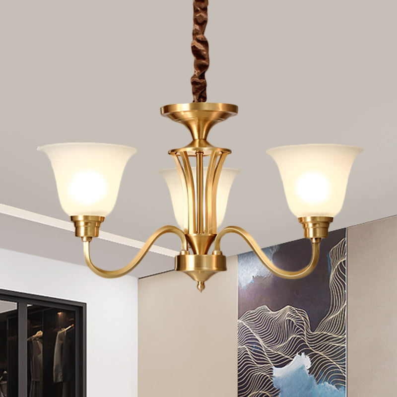 3/5 bulbes Kit de lampe suspendue vintage Bell Opaline Glass Down Lighting Pendentif en laiton pour le salon