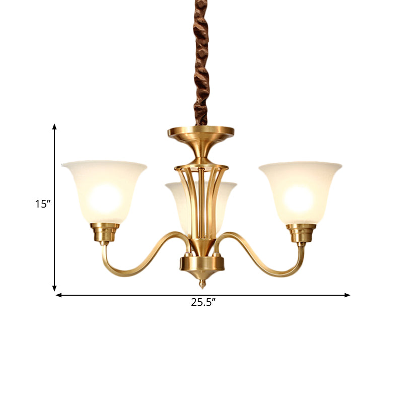 3/5 bulbes Kit de lampe suspendue vintage Bell Opaline Glass Down Lighting Pendentif en laiton pour le salon