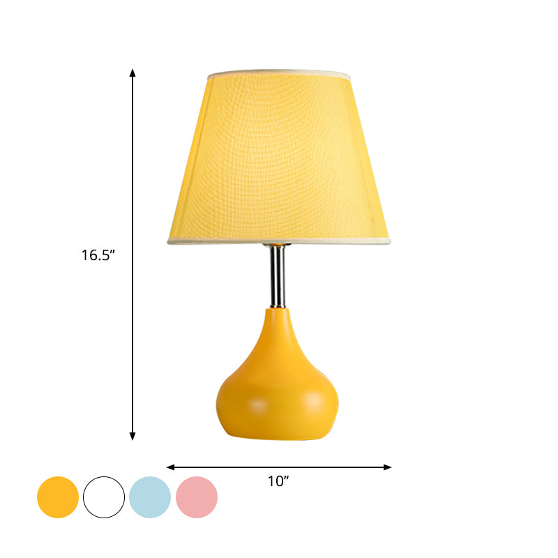 Conical Study Room Table Light Fabric 1 Head Modern Reading Lamp with Vase Base in Pink/White/Yellow