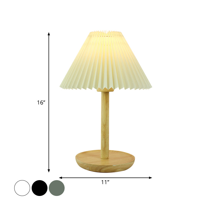 Folded Study Room Table Light Fabric 1-Bulb Kids Reading Lamp with Wood Base in Grey/White/Dark Gray