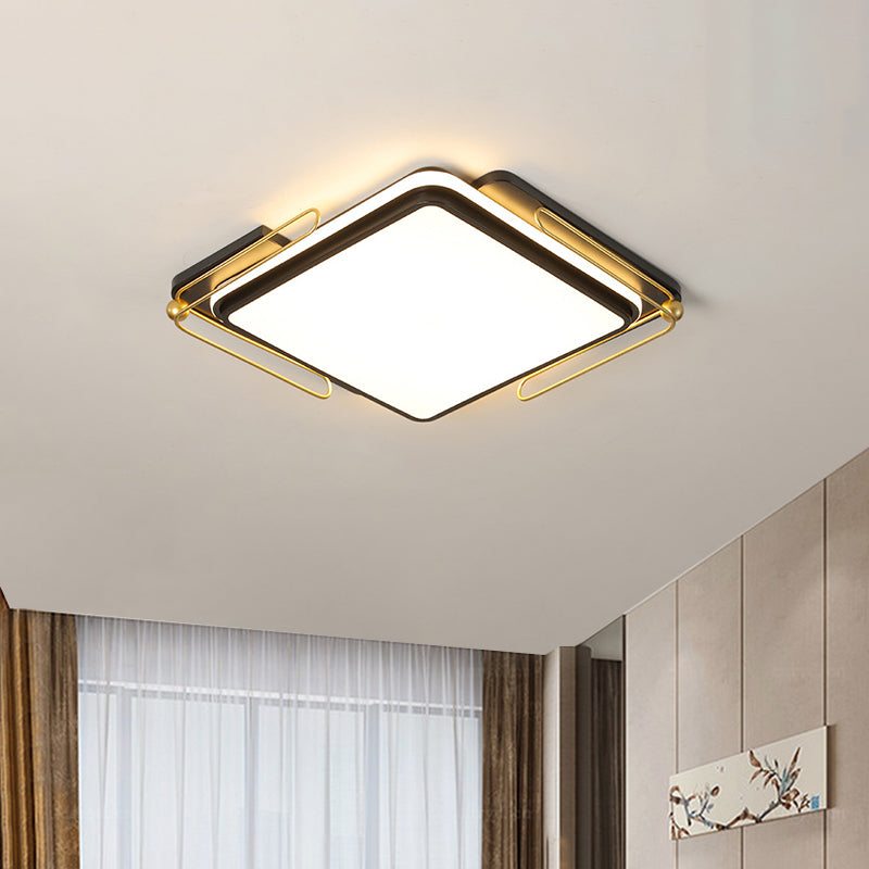 16"/19.5" Wide LED Parlor Flush Mount Lamp Modernist Black Ceiling Light Fixture with Square Shape Acrylic Shade