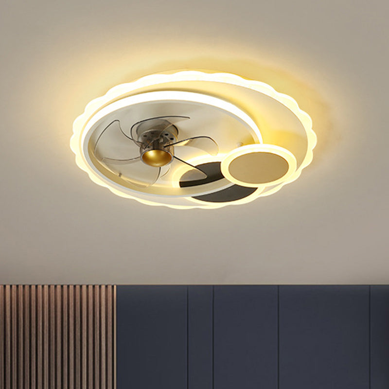 5-Blades Round Hanging Fan Light Contemporary Metal Dining Room LED Ceiling Mount Fixture in Black, 19.5" Width