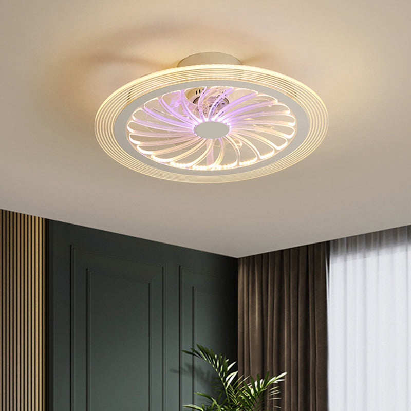 Modern LED -plafondventilator Licht met heldere acrylschaduw Witte cirkelvormige semi -spoelmontage verlichting, 20 inch breedte