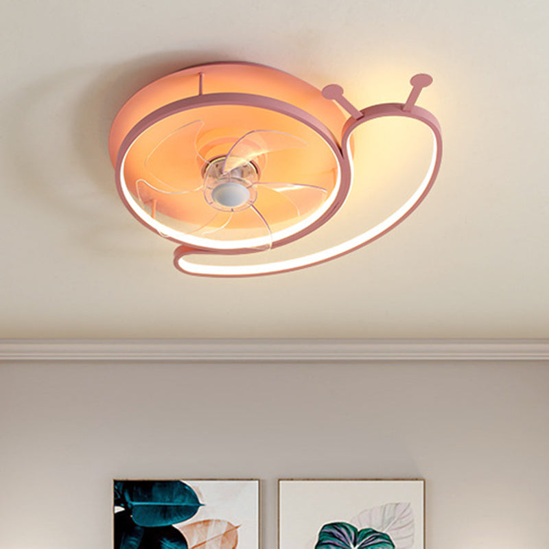 Pink Snail Figure Hanging Fan Fixture Modern LED Metallic Semi Ceiling Light with 5 Blades, 23.5" Long