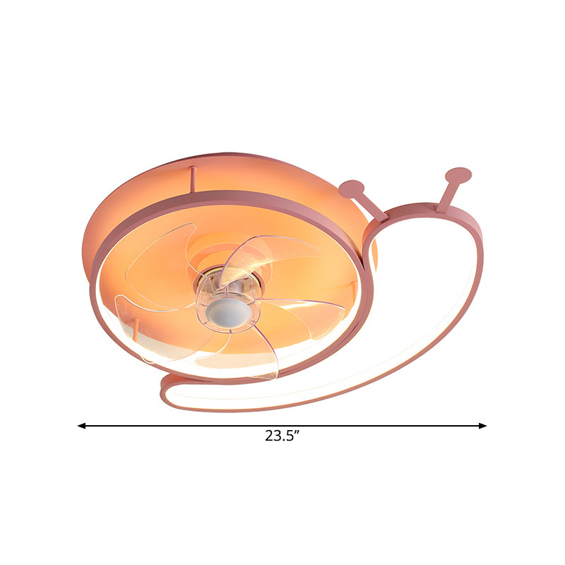 Pink Snail Figure Hanging Fan Fixture Modern LED Metallic Semi Ceiling Light with 5 Blades, 23.5" Long