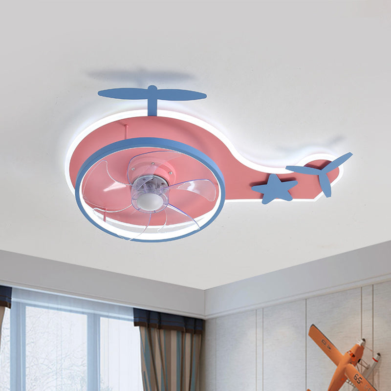 Forme d'hélicoptère Ventilateur de plafond à 5 lames Lumière en acrylique moderne LED rose semi-flush Mount de montage, 24,5 pouces de long