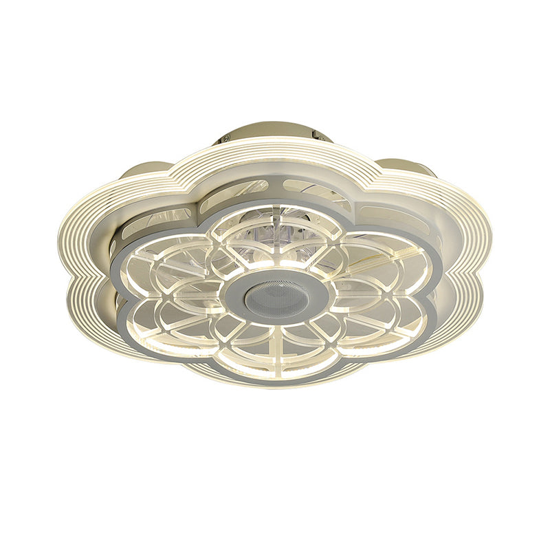 Forme de fleur blanche suspension du ventilateur suspendu moderne LED Métallique semi-flustion Mont Fixture pour le salon, largeur de 19,5 pouces