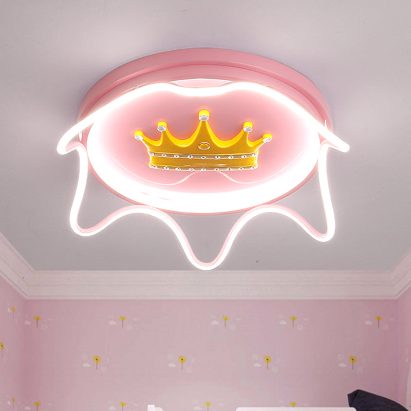 Modern Round Shape with Linear Design Flush Mount Lighting Metal Nursery Room LED Ceiling Mounted Lamp in Pink/Gold