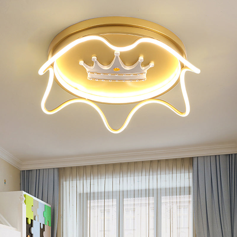 Modern Round Shape with Linear Design Flush Mount Lighting Metal Nursery Room LED Ceiling Mounted Lamp in Pink/Gold