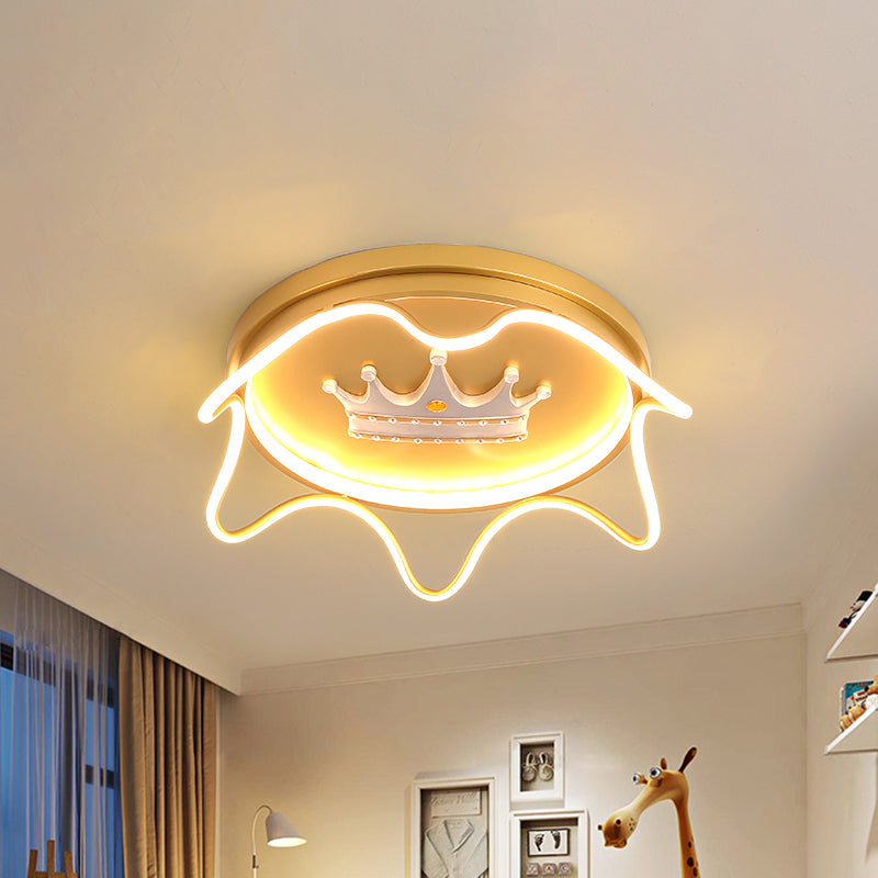 Modern Round Shape with Linear Design Flush Mount Lighting Metal Nursery Room LED Ceiling Mounted Lamp in Pink/Gold