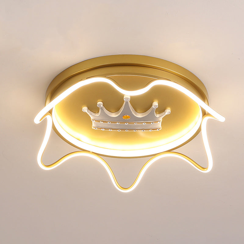 Moderne ronde vorm met lineair ontwerp spoeling Mount verlichting metalen kinderdagverblijf LED plafond gemonteerde lamp in roze/goud