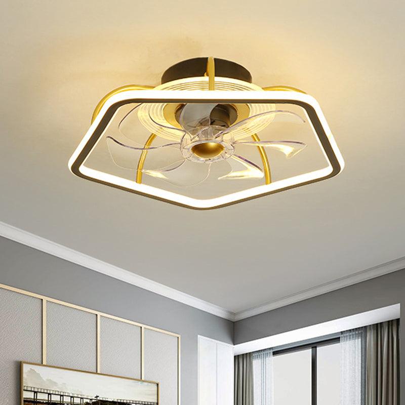 Pentagon Semi Flush Ceiling Light Modern Metal Black/Gold LED Hangventilator Licht met 7 bladen, 18,5 "Breedte