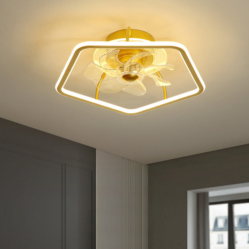 Pentagon Semi Flush Ceiling Light Modern Metal Black/Gold LED Hangventilator Licht met 7 bladen, 18,5 "Breedte