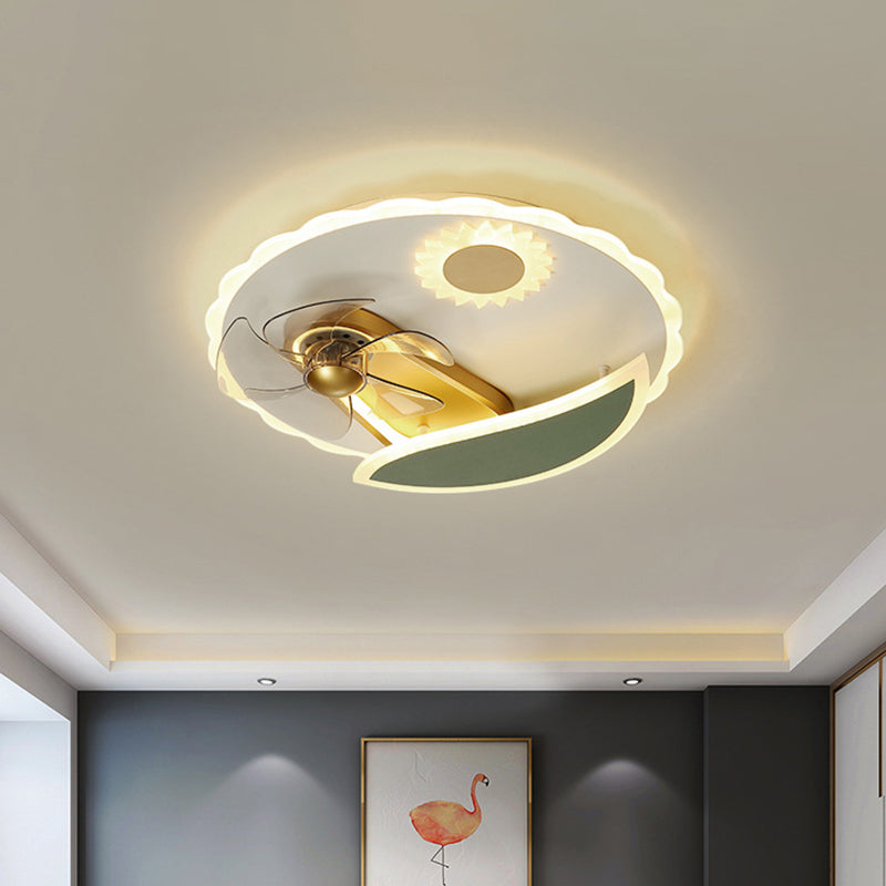 Modern LED Semi Flush plafondlicht met windmolenontwerp Goud ronde hanger ventilator licht, 19,5 "breed