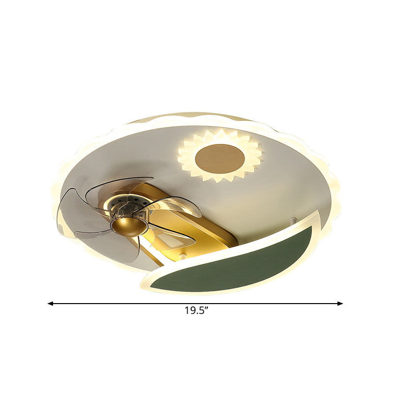 Modern LED Semi Flush plafondlicht met windmolenontwerp Goud ronde hanger ventilator licht, 19,5 "breed