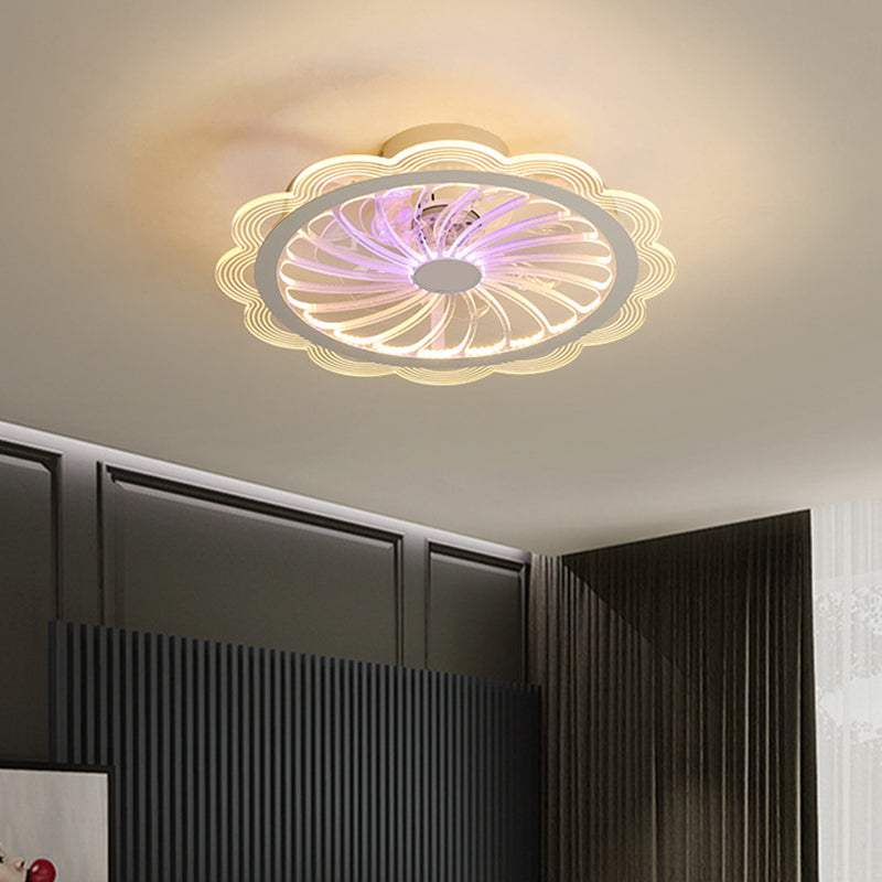 LED Bedroom Hanging Fan Light Contemporary Clear Semi Flush Mount Fixture with Flower Acrylic Shade, 20" Width