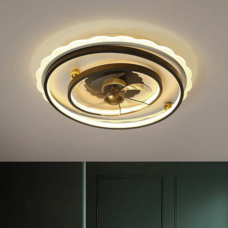 19,5 "" de largeur de ventilateur de pendentif LED moderne avec une teinte métallique noire ronde à 5 lampe semi-flush lampe pour salle à manger