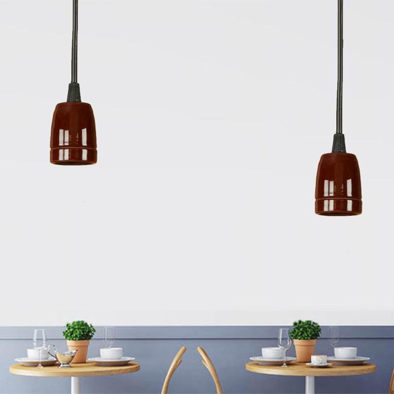 1 Head Mini Hanging Pendant Light with Adjustable Cord Retro Style Black/Red Ceramic Ceiling Hanging Light