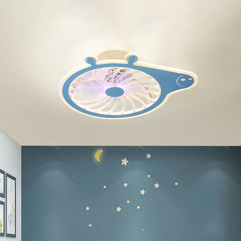 Cartoon Pig Children Room Hanging Fan Fixture Acrylic Simple LED Semi Flush Ceiling Lamp in Pink/Blue, 23.5" Long