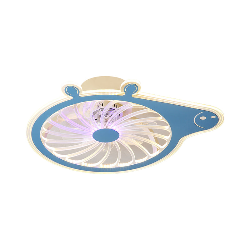 Cartoon Pig Children Room Hanging Fan Fixture Acrylic Simple LED Semi Flush Ceiling Lamp in Pink/Blue, 23.5" Long