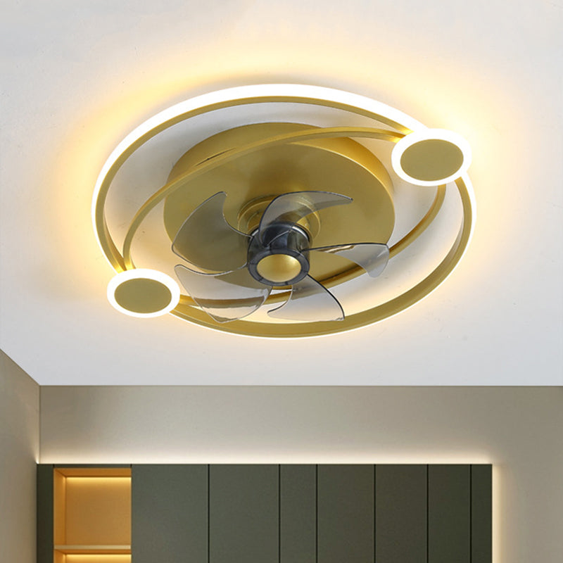 19.5 "Breedte Hoop 5 Blades Semi Flush Light Modernistische metalen LED Hangende ventilatorlicht in goud