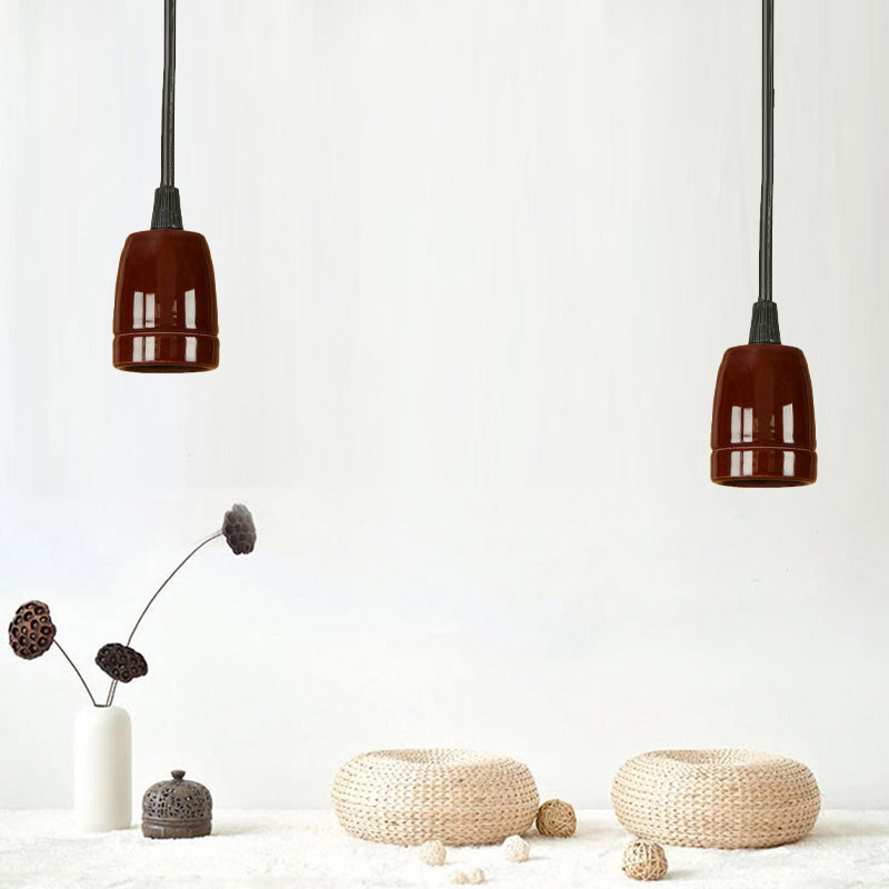 1 Head Mini Hanging Pendant Light with Adjustable Cord Retro Style Black/Red Ceramic Ceiling Hanging Light