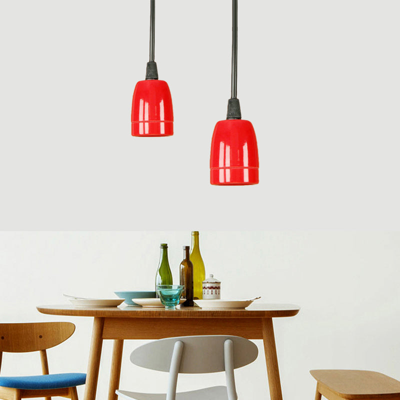 1 Head Mini Hanging Pendant Light with Adjustable Cord Retro Style Black/Red Ceramic Ceiling Hanging Light