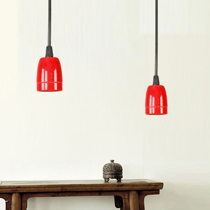 1 Head Mini Hanging Pendant Light with Adjustable Cord Retro Style Black/Red Ceramic Ceiling Hanging Light