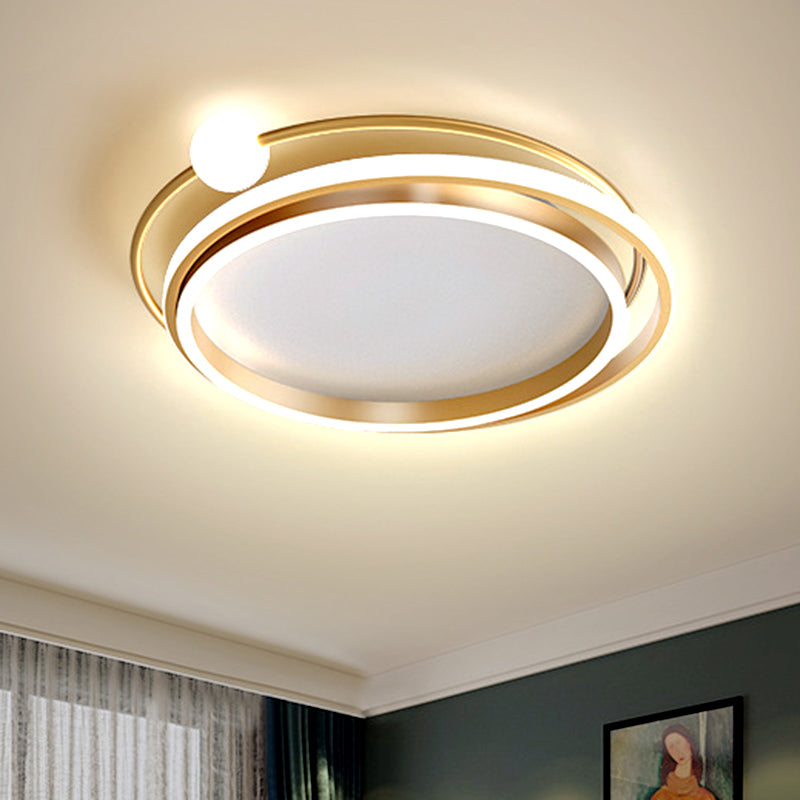 Chevauchement métallique de plafond cercle de plafond minimalisme 20,5 "/24,5" LED de large support à chasse d'or, lumière chaude / blanche