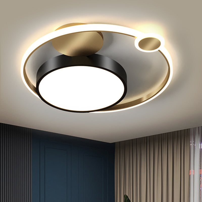 Black Round Flush Lamp Nordic Style LED Iron Ceiling Lighting for Bedroom in Warm/White/3 Color Light