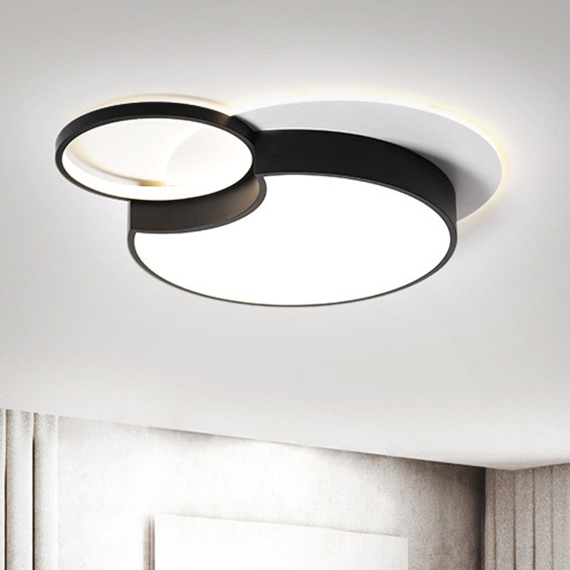 19"/23.5" W Nordic 2-Round Flush Lamp Metallic LED Bedroom Ceiling Mounted Fixture in Black, Warm/White Light