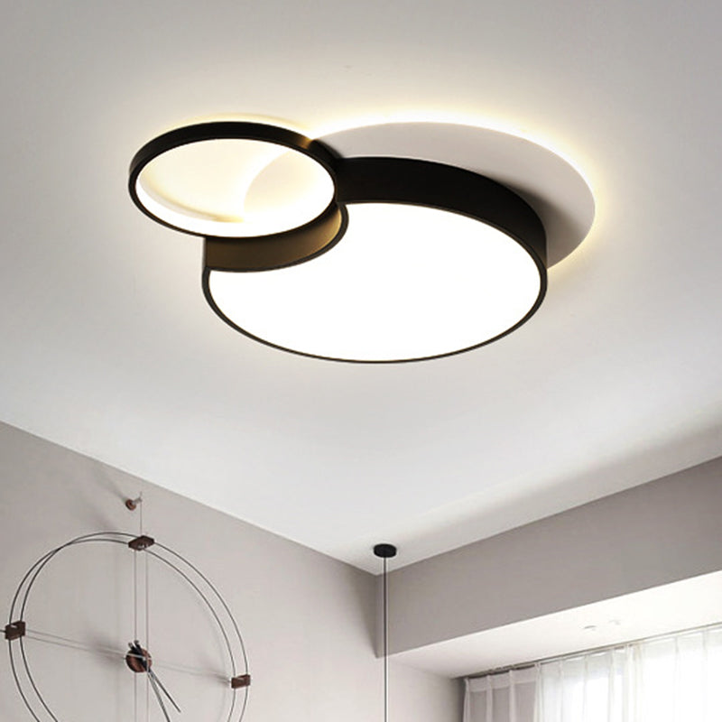 19"/23.5" W Nordic 2-Round Flush Lamp Metallic LED Bedroom Ceiling Mounted Fixture in Black, Warm/White Light