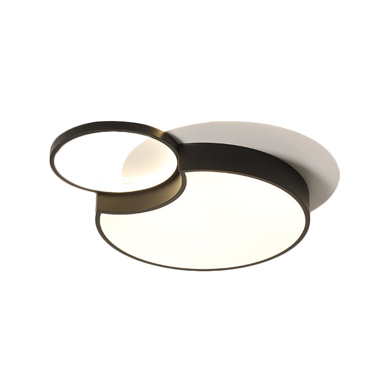 19 "/23.5" W Noordse 2-round Flush Lamp Metallic Led Slaapkamer Plafond gemonteerd armatuur in zwart, warm/wit licht