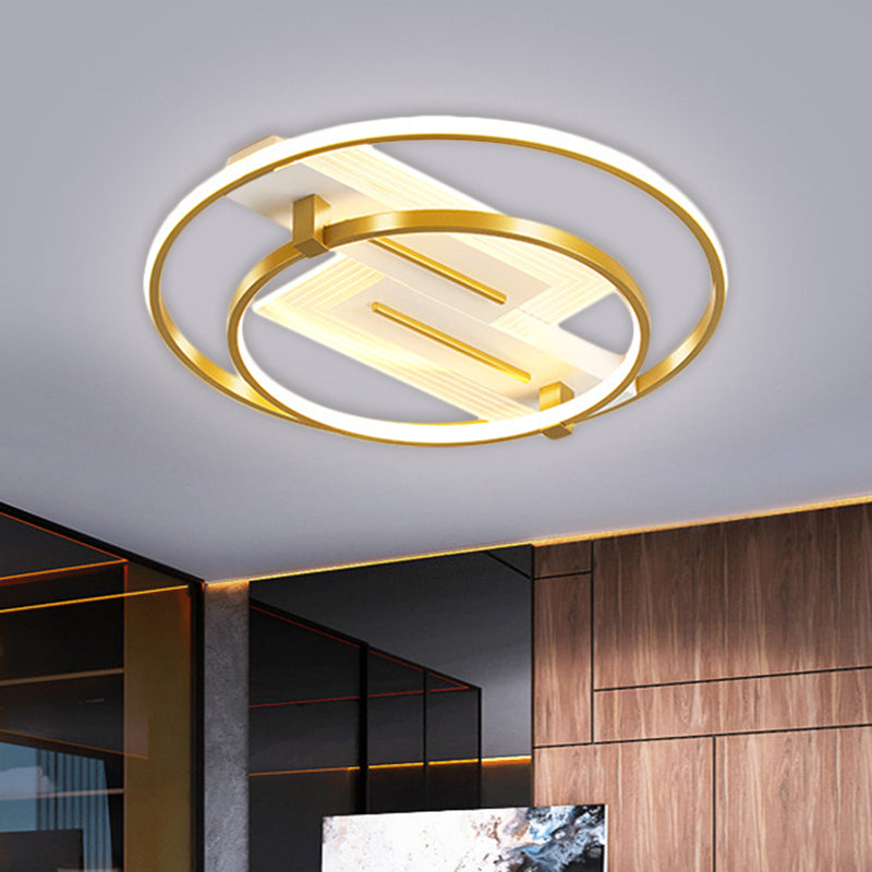 Metal Dual Ring Ceiling Lighting Simplicity 18"/21.5" Wide LED Gold Flush Mount Lamp in Warm/White Light