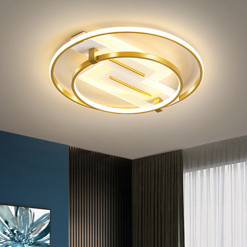 Metal Dual Ring Ceiling Lighting Simplicity 18"/21.5" Wide LED Gold Flush Mount Lamp in Warm/White Light