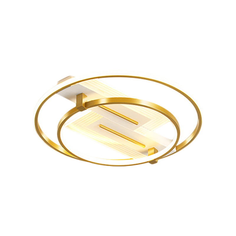 Metal Dual Ring Ceiling Lighting Simplicity 18"/21.5" Wide LED Gold Flush Mount Lamp in Warm/White Light