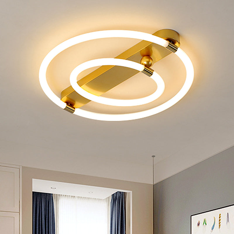 Anelli di ferro e lampada a filo oblunga contemporanea 16 "/19.5" W Apparecchiatura a soffitto in oro a LED in luce calda/bianca