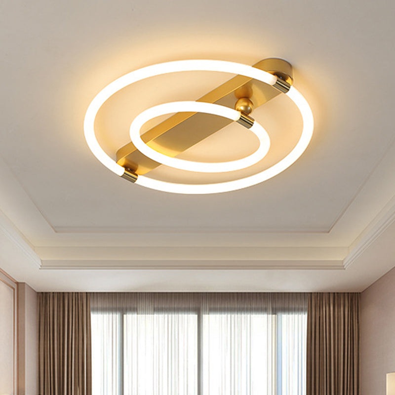 Iron Rings and Oblong Flush Lamp Contemporary 16"/19.5" W LED Gold Ceiling Fixture in Warm/White Light