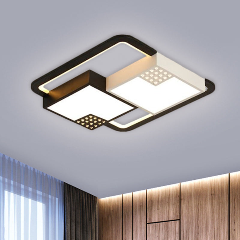 Black Square Ceiling Flush Nordic Style LED Acrylic Flush Mount Fixture in Warm/White Light, 16"/19.5" Wide