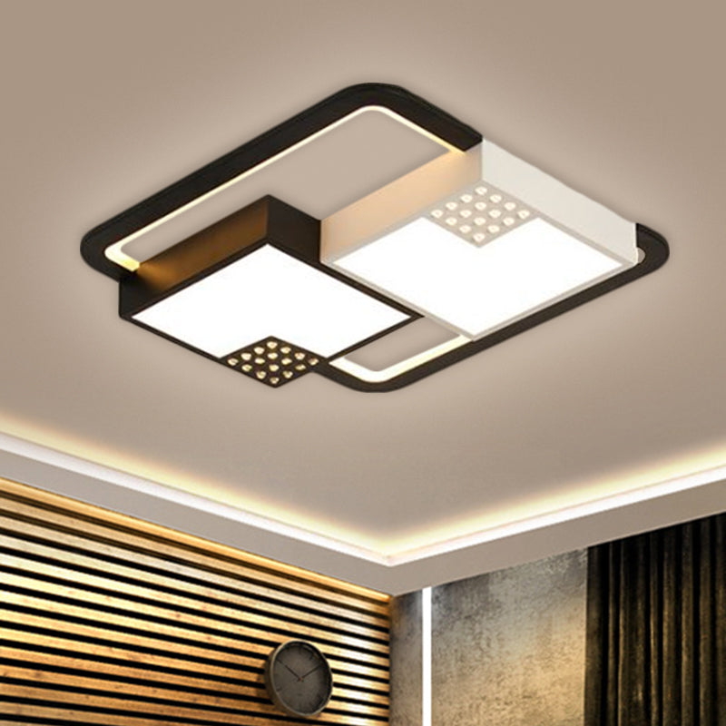 Black Square Ceiling Flush Nordic Style LED Acrylic Flush Mount Fixture in Warm/White Light, 16"/19.5" Wide