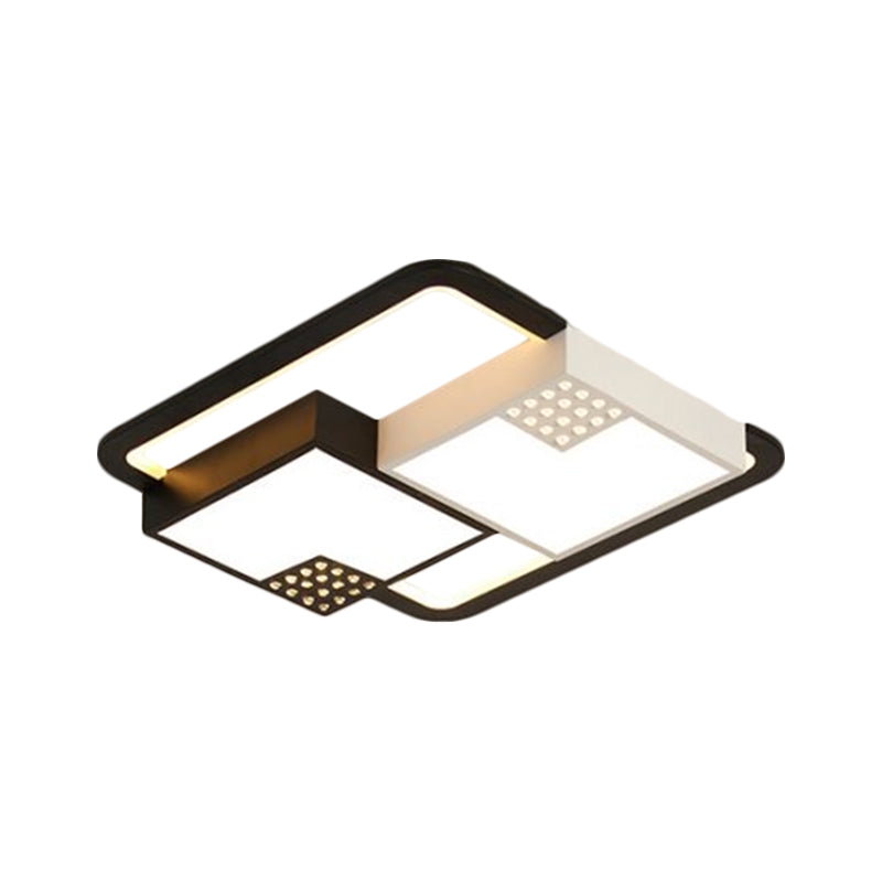 Black Square Ceiling Flush Nordic Style LED Acrylic Flush Mount Fixture in Warm/White Light, 16"/19.5" Wide