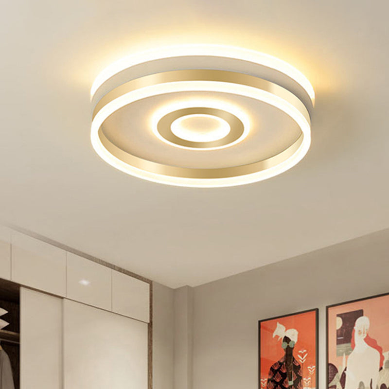 Metallic Hoop Shape Flush Mount Lamp Simplicity LED Gold Ceiling Lighting in Warm/White Light, 16"/19.5" Wide