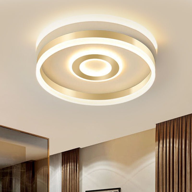 Metallic Hoop Shape Flush Mount Lamp Simplicity LED Gold Ceiling Lighting in Warm/White Light, 16"/19.5" Wide