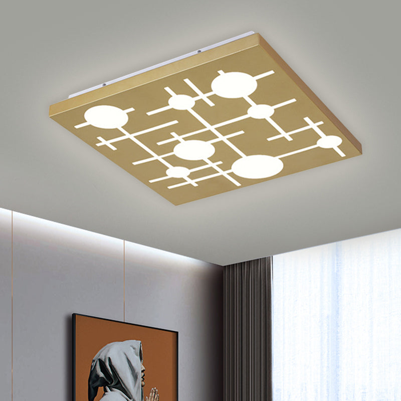 Gold Patterned Square Flush Mount Simple LED Acrylic Ceiling Lighting for Bedroom, Warm/White Light